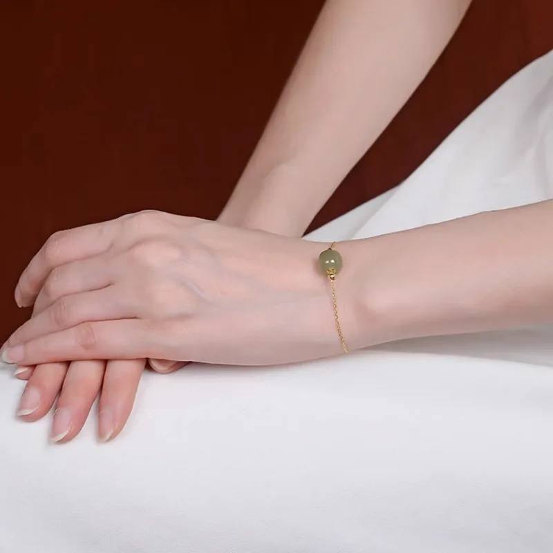 Bracciale in argento 925 con giada Hetian, gioielli in argento sterling Guochao, regalo di gioielli retrò premium cinese