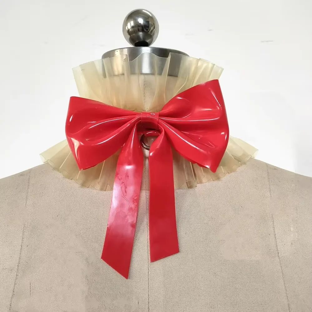 Горячее колье из натурального латекса, милое колье в стиле Лолиты с рюшами и бантом, металлический круг, воротник горничной, Сисси, косплей, комод, униформа, аксессуары