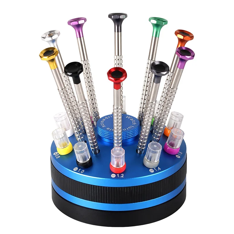 Precision Screwdriver Set with Rotating Stand Stainless Steel Tools for Cell Phone Laptop Watch Glasses Repair