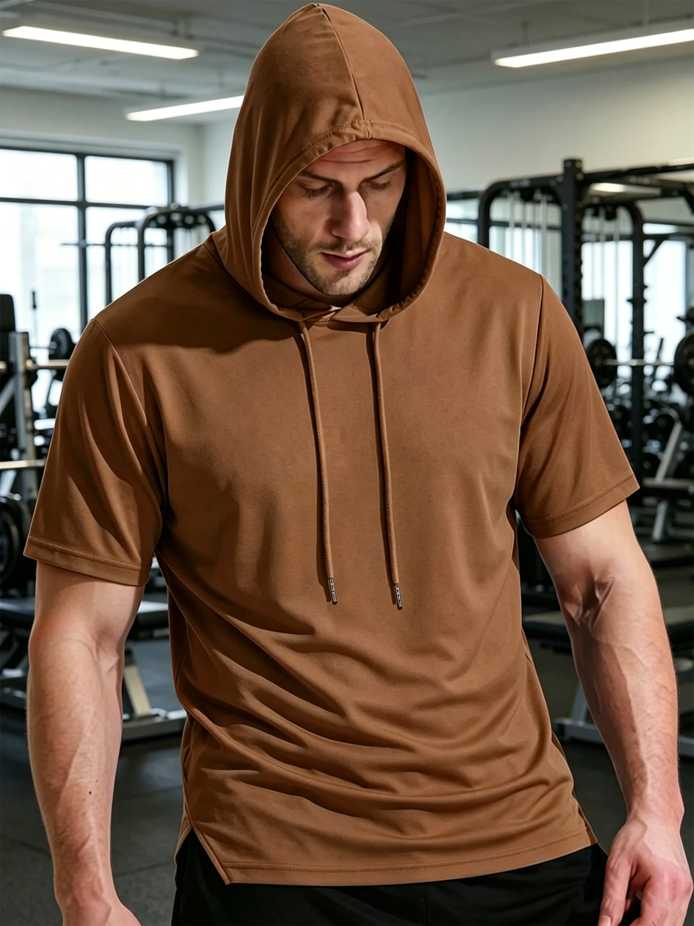 Men's Short Sleeve Hoodie Drapey Ice Silk Hooded T-Shirt Loose Fit Drawstring Pullover Soft Casual Tops Summer Male