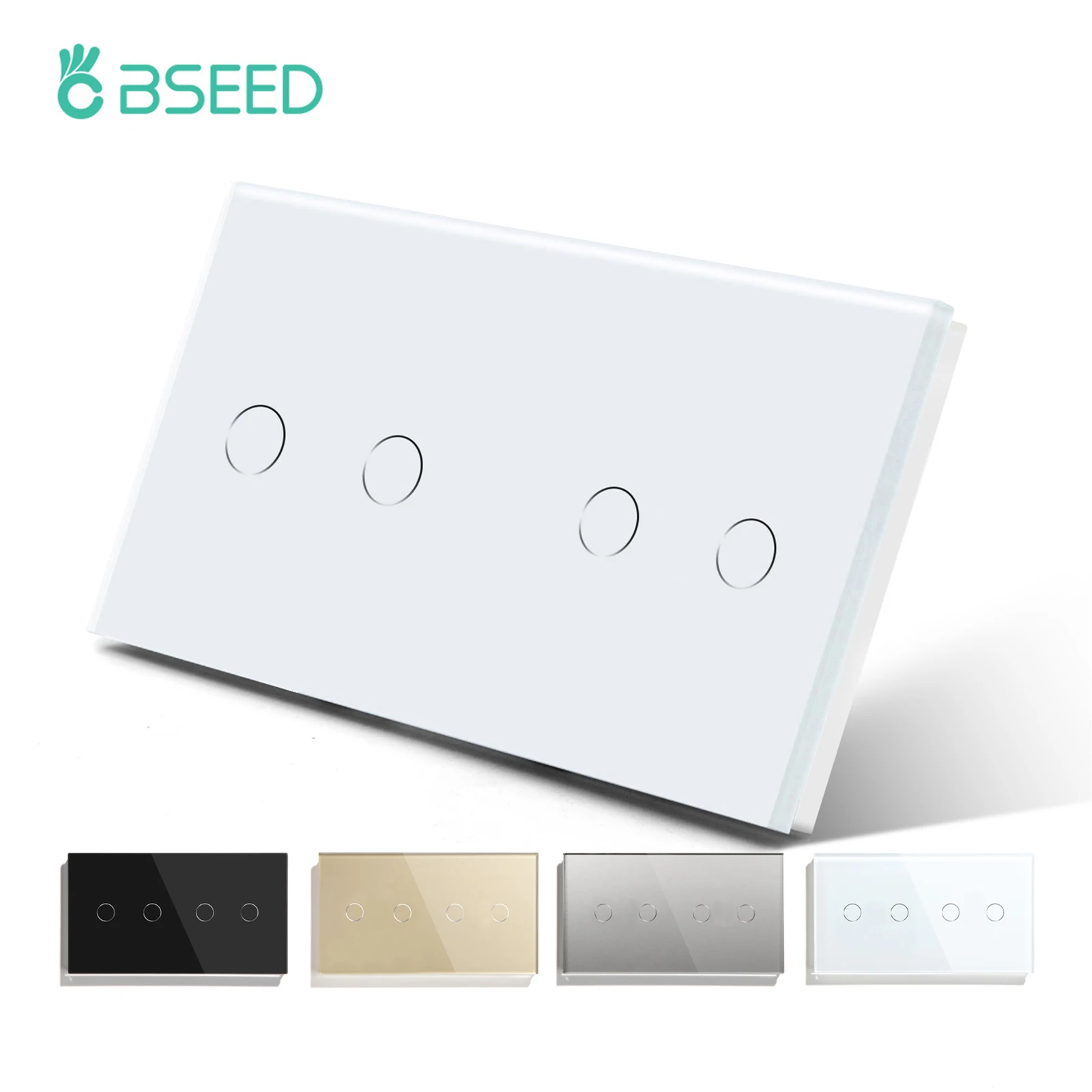 Bseed 4Gang 1Way Wall Touch Switch Double 2Gang Light Switch White Black Golden Crystal Class Panel Waterproof Switch Backlight