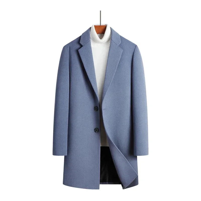 

Wool content 51% Wool coat men's medium and long cashmere jacket youth slim suit collar woolen trench coat winter coat men