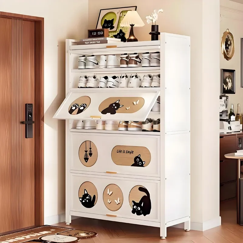 for Black Cat Shoe Cabinet Household Door Storage Steel Multi-layer Large Capacity Iron Shoe Rack Against Wall for Rental