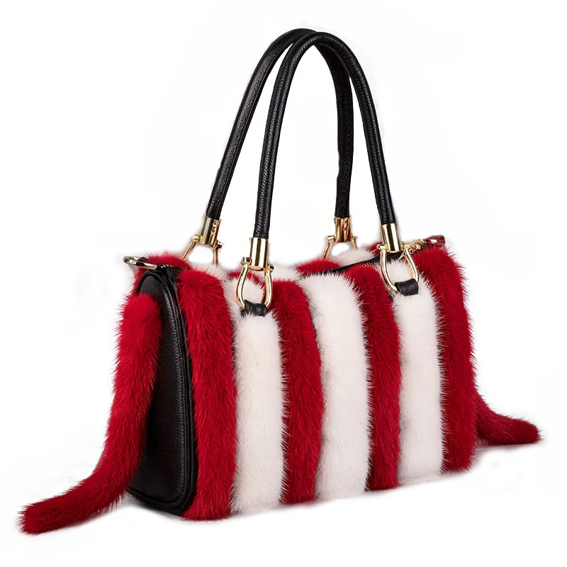 Women's Bag Fashion Real Mink Fur Crossbody Bag Plush Casual Shoulder Messenger Bag Fluffy Female Fur Handbag Bags For Women