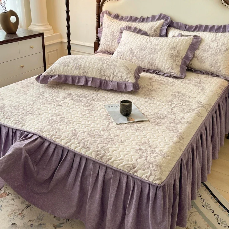 French Retro Single Piece Bed Apron Skirt Printed Household Bed Cover Cloth Soft and Skin Friendly 1.2/1.5/1.8/2m Bed Apron 1pcs