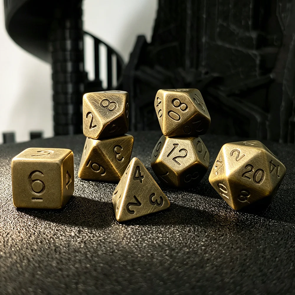 7Pcs Retro Bronze Polyhedral Dice Set, Antique Acrylic Dice for DND, Dungeons and Dragons, RPG, Tabletop Role Playing DND Games