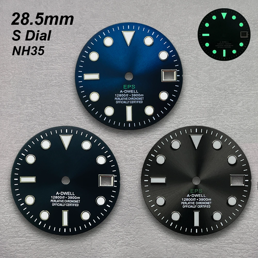

28.5mm High Quality S Logo SUB Dial NH35 Dial Suitable For NH35/NH36 Movement C3 Green Luminous NH35 Modification Accessories