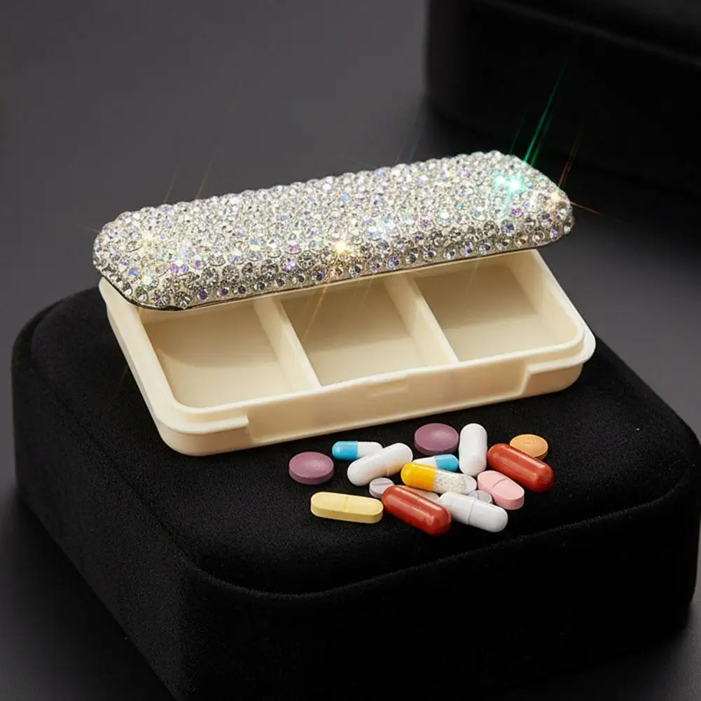 Portable Bling Travel Pill Organizer Crystal Pill Box To Hold Vitamins Small Pill Container For Pocket Purse Medicine Organizer