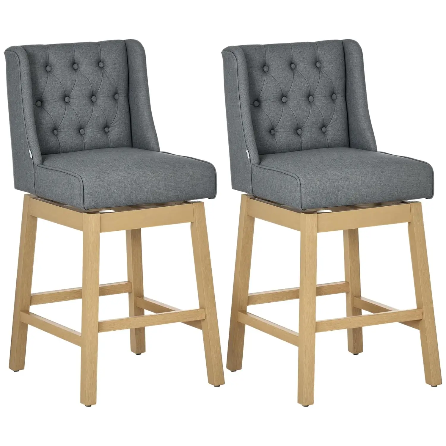 

Bar Height Bar Stools Set of 2, 180 Degree Swivel Barstools with Solid Wood Footrests and Button Tufted Design, 30", Customized