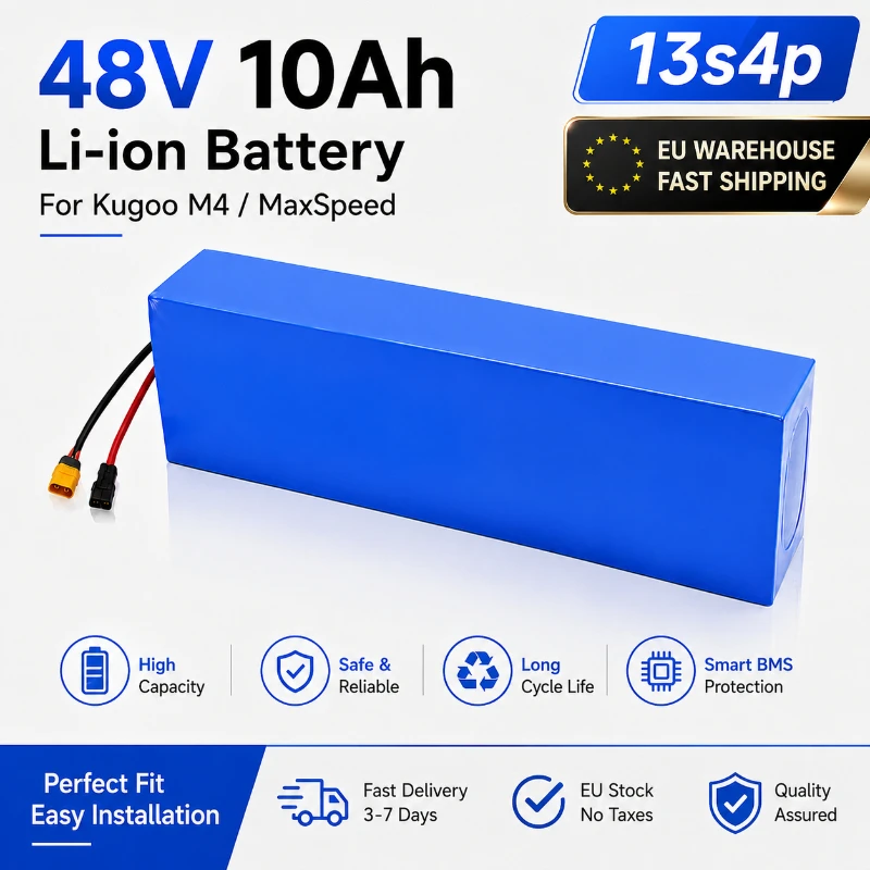 48V 10Ah Akkupack 2000W 13S4P Lithium-Ionen 18650 Zellen Wiederaufladbarer Elektroroller-Akku für Kugoo M4 M4Pro M5 M5Pro Upgrade-Stromversorgung Lange Reichweite EU-Lager Schneller Versand