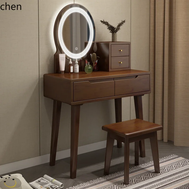 Solid Wood Dressing Table Bedroom Small Apartment Home Makeup Table with Stool