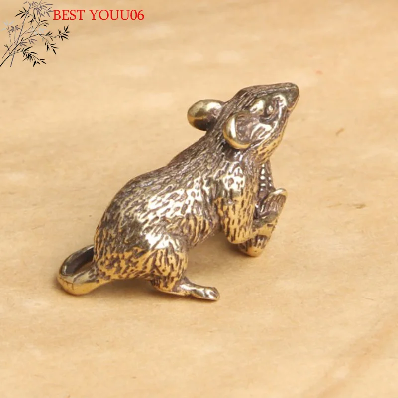 Hot Brass Animal Mice Love Rice Figurines Car Key Chain Pendants Jewelry DIY Keyring Hanging Accessories Cute Rat Keychain Gifts