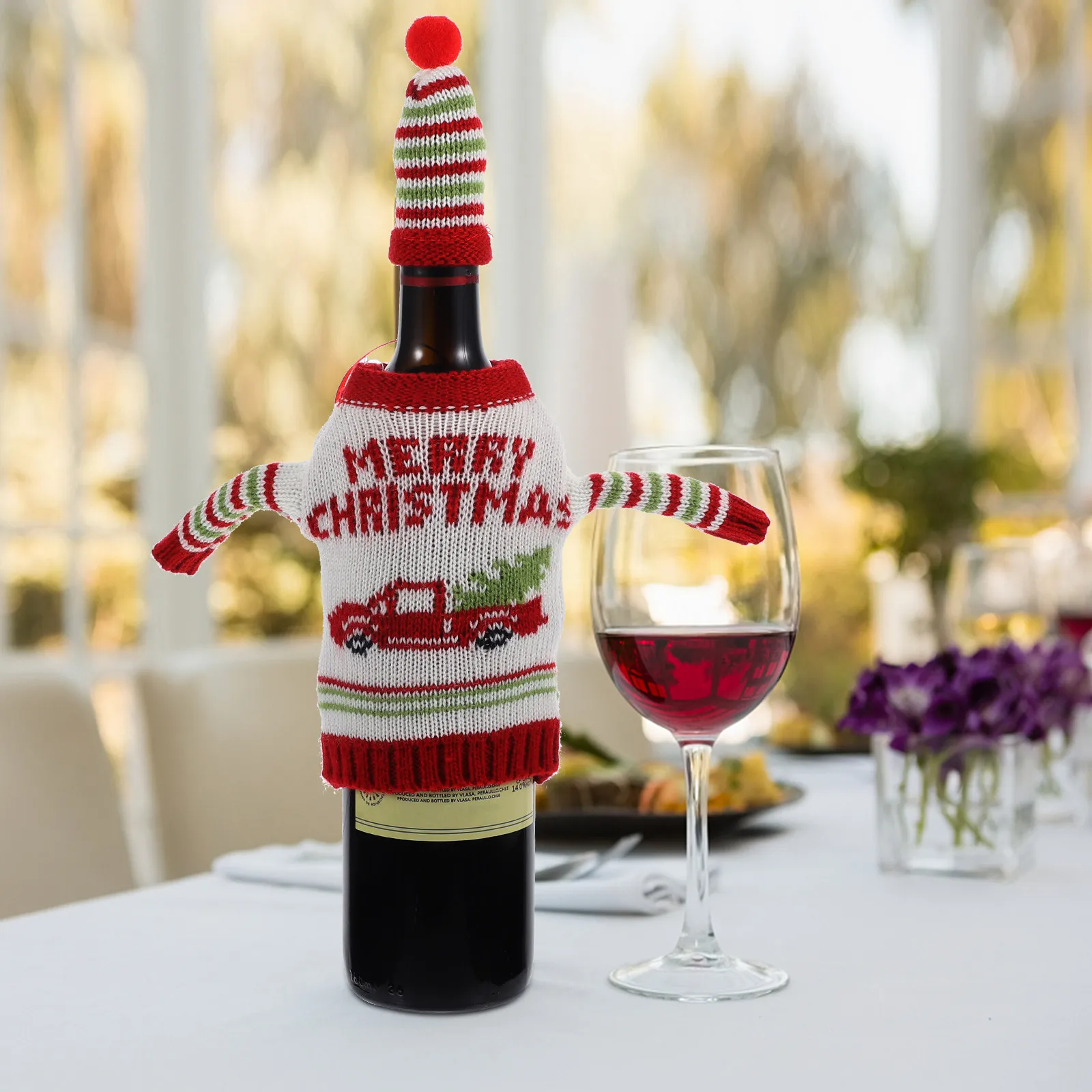 

1Set Wine Bottle Covers Christmas Decorative Reusable Xmas Party Favors Soft Knitted Sleeve Warm Wine Accessory Bottle