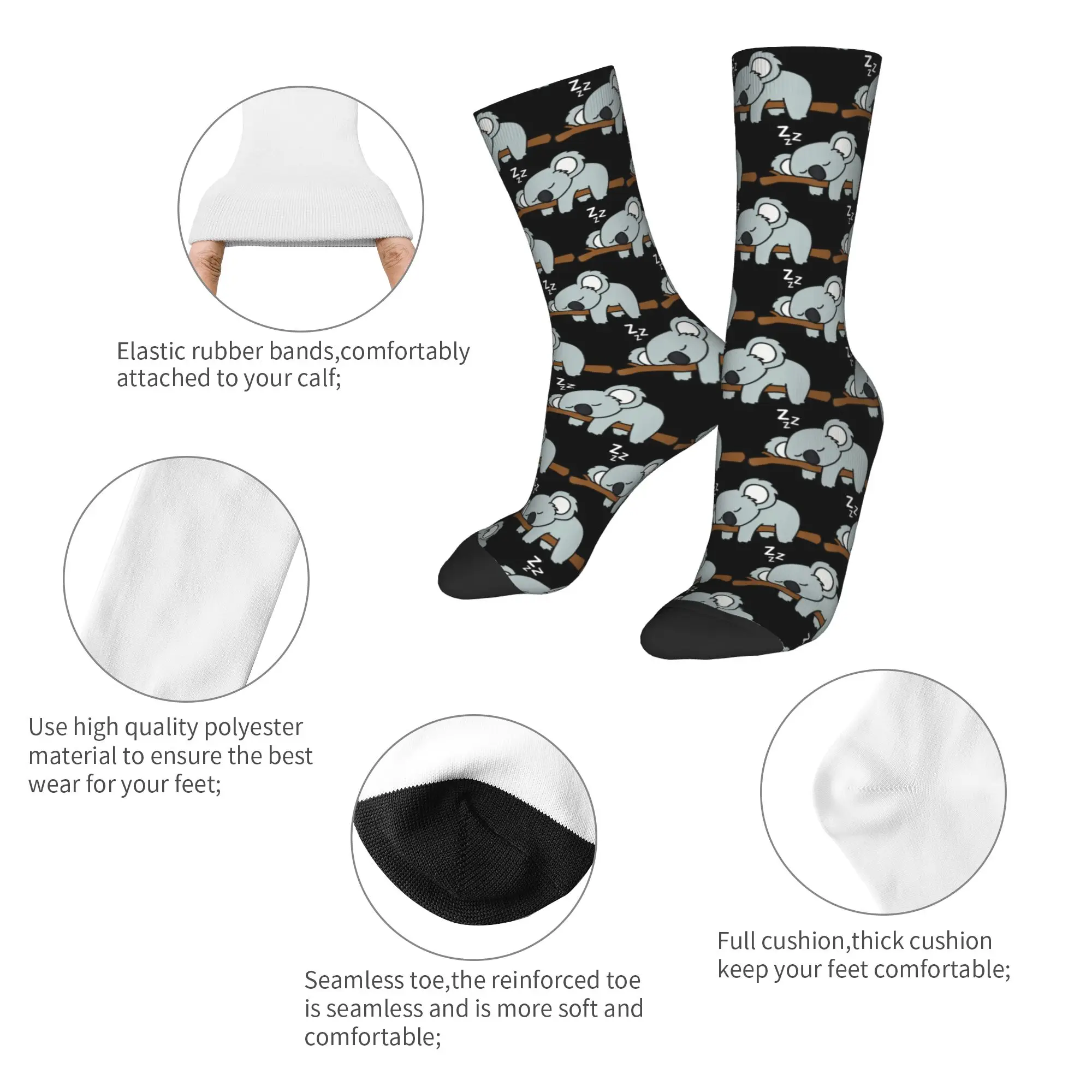 Cool Cute Lazy Koala Bear Napping Dress Soccer Socks  Polyester Long Socks for Unisex Breathable
