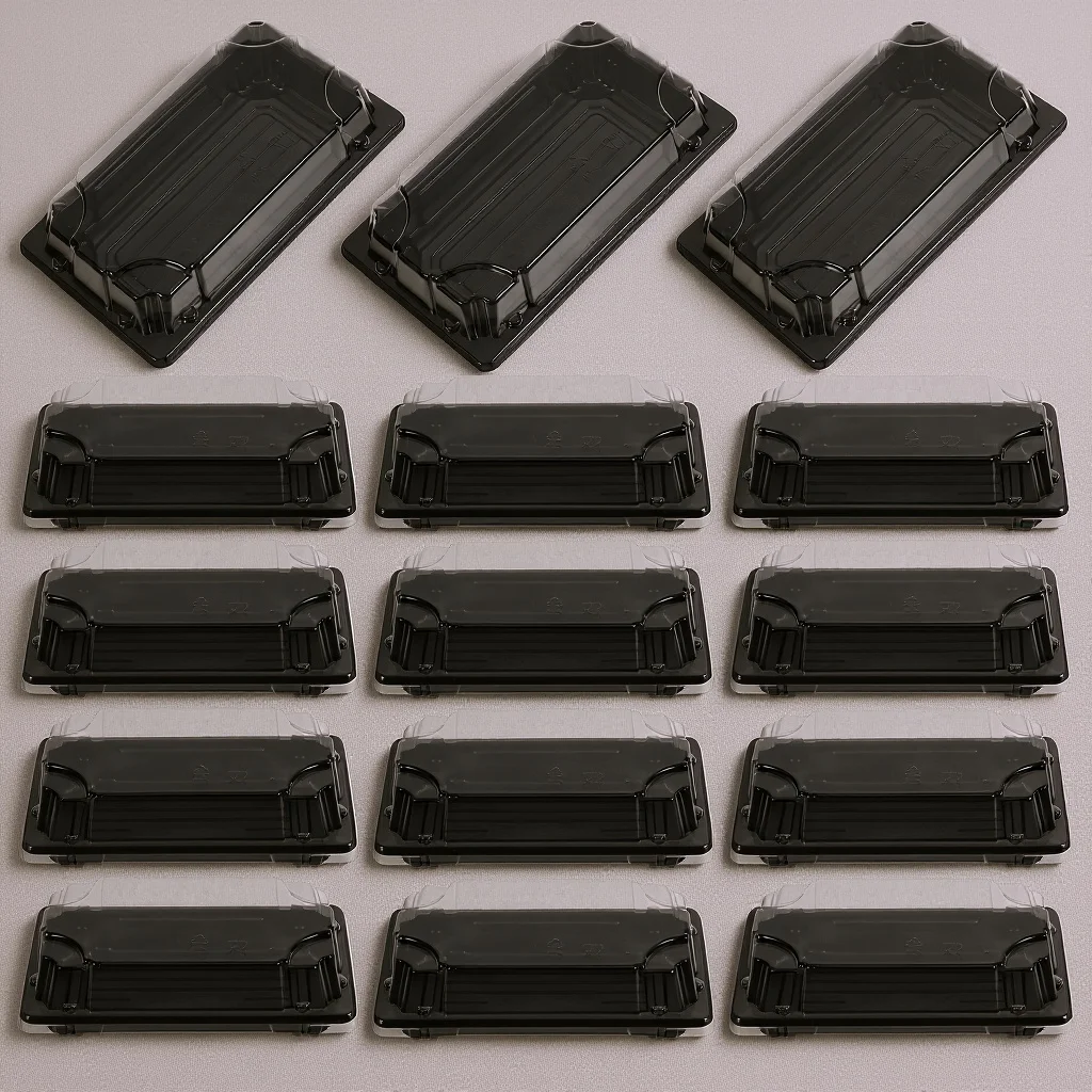 

50Pcs Sushi Box Thickened No Deform Take Out Containers for Snacks Fries Hamburgers Black Packing Boxes Take Out Boxes