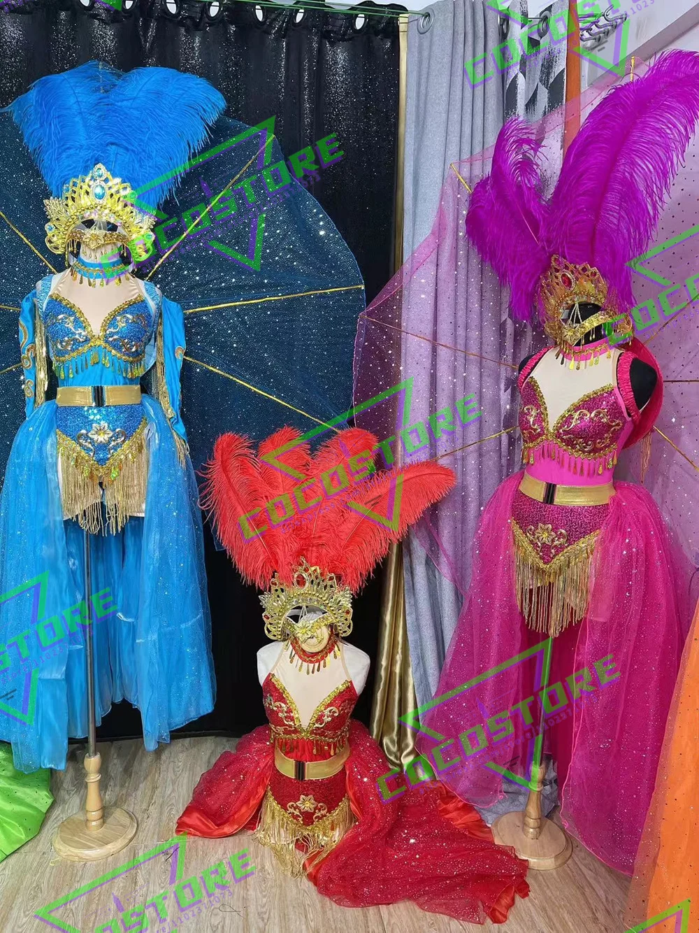 Samba Costume Carnival Brazilian Dancer Ostrich Hair Stage Show Feather Dance Costumes Opening Ceremony Performance Clothes Set