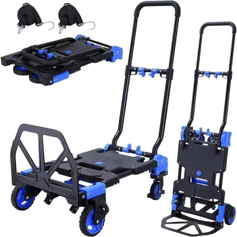 2-in-1 Hand Truck Dolly Foldable,330LB Capacity Hand Dolly,Convertible Hand Cart with Retractable Handle,Portable Handtruck