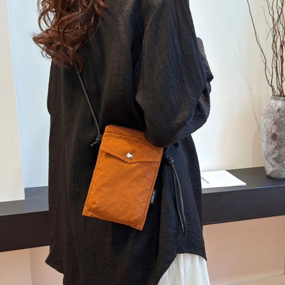 

Leather Straps Nylon Phone Bag Solid Color Japanese Style Square Phone Purse Lightweight Adjustable Straps