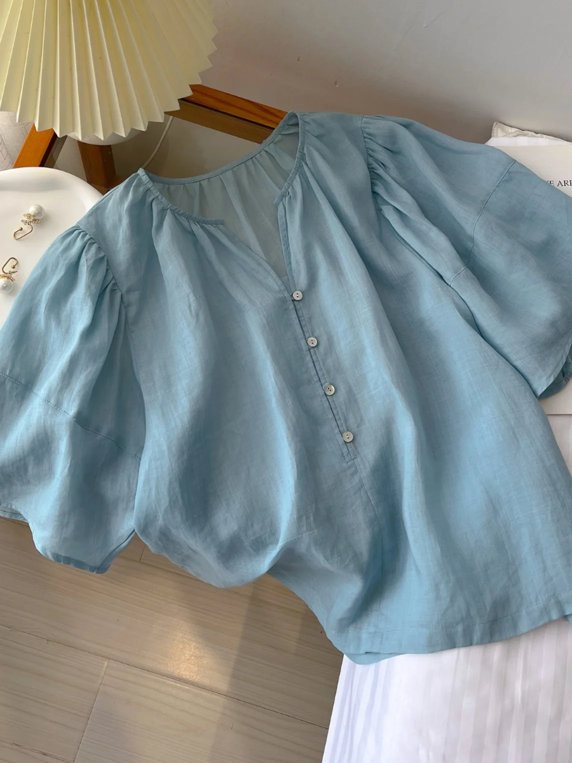 

Женская рубашка в стиле ретро, однотонная, летняя, тонкая, свободного кроя, из хлопка и льна, с открытым воротником, цельная, модная, с защитой от солнца