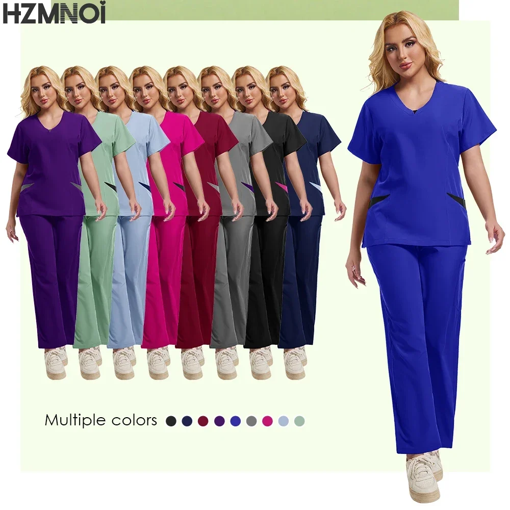 Surgical Set Women Pet Hospital Scrub Uniforms Suits Unisex Solid Color Surgical Gown Pocket V-neck Jogger Suits Wholesale Price