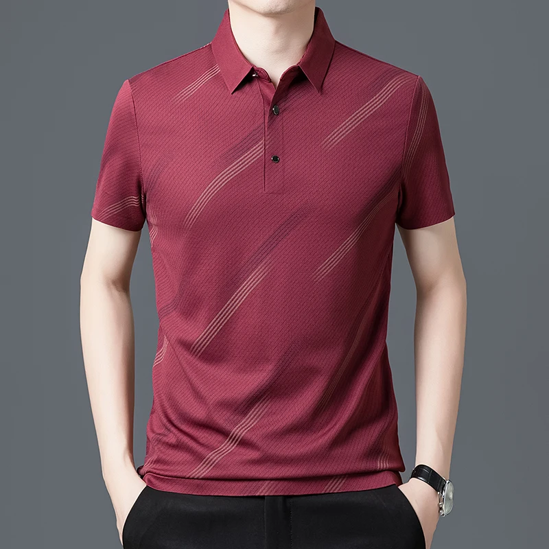 

2025 Fashion Brand Men's Polo Shirt Striped Summer Loose Breathable Clothing Solid Short Sleeve Polo Shirt for Man Tops