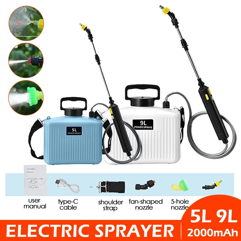 

Garden Electric Sprayer 5L/9L Watering Bucket Telescopic Spray Gun Automatic Atomization Sprinkler Irrigation Tool 2000mAh