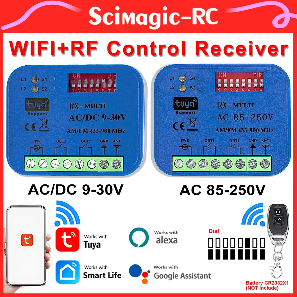 WiFi or 868 MHz 433MHz RF Remote Control Switch Universal RX MULTI AC/DC 9-30V 85-250V Receiver Garage Door Transmitter Command