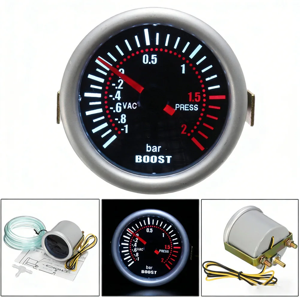 

52-миллиметровый светодиодный датчик давления наддува (турбонаддува) от -1 до 2 бар для мониторинга давления в автомобилях с 12-вольтовой системой, модифицированных и стандартных моделей.