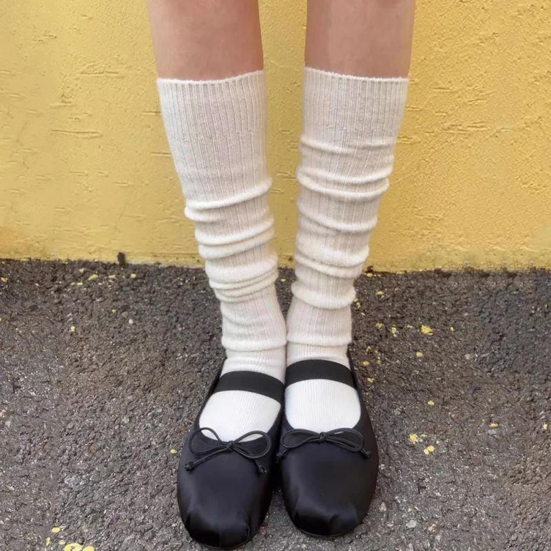 Dongdaemun الكورية بوس LadyMIUSimple نمط مضلع التخسيس تنوعا بلون الصوف فوق الركبة عالية الجوارب