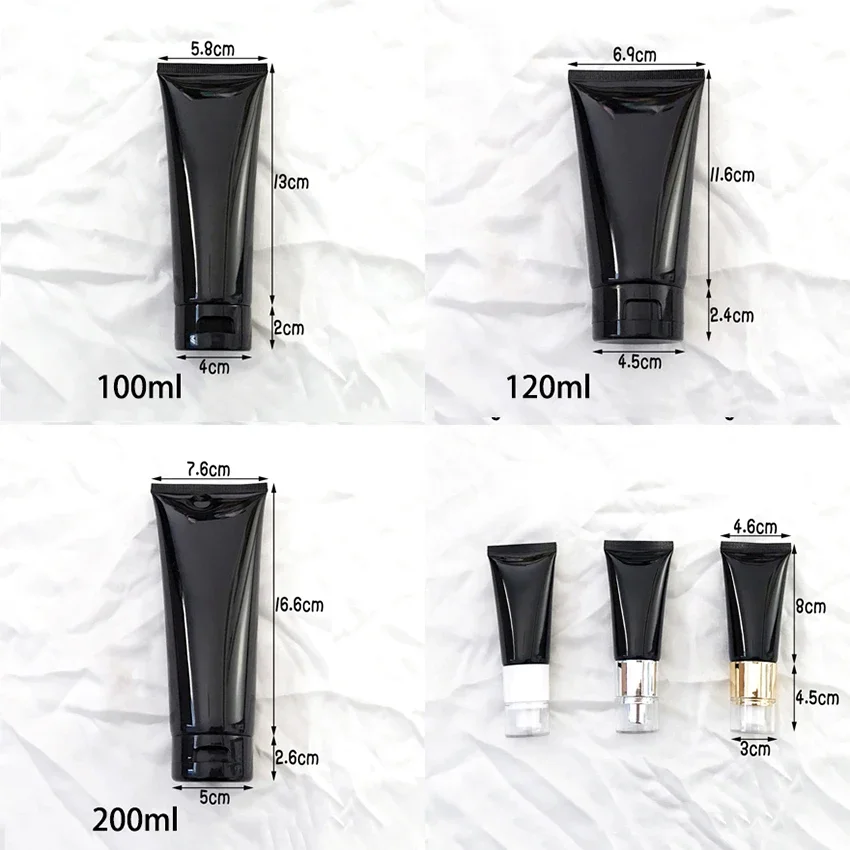10g 15g 20g 30g 50ml 60g 80g 100g 200ml Black Plastic Squeeze Bottle Refillable Cosmetics Container Skin Care Cream Soft Tube