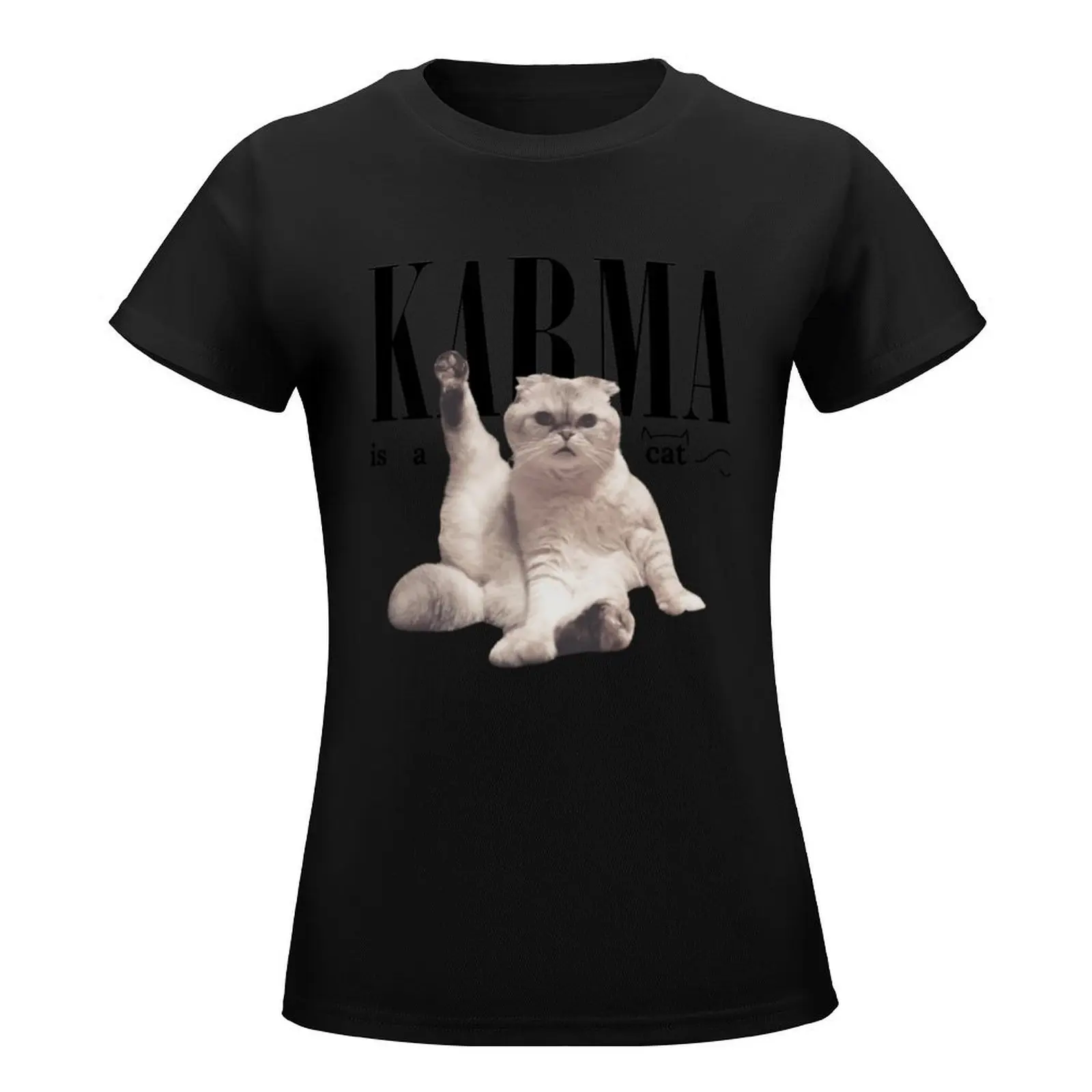 Karma is a cat Meredith T-Shirt korean fashion hippie clothes summer clothes shirts graphic tees plain t shirts for Women