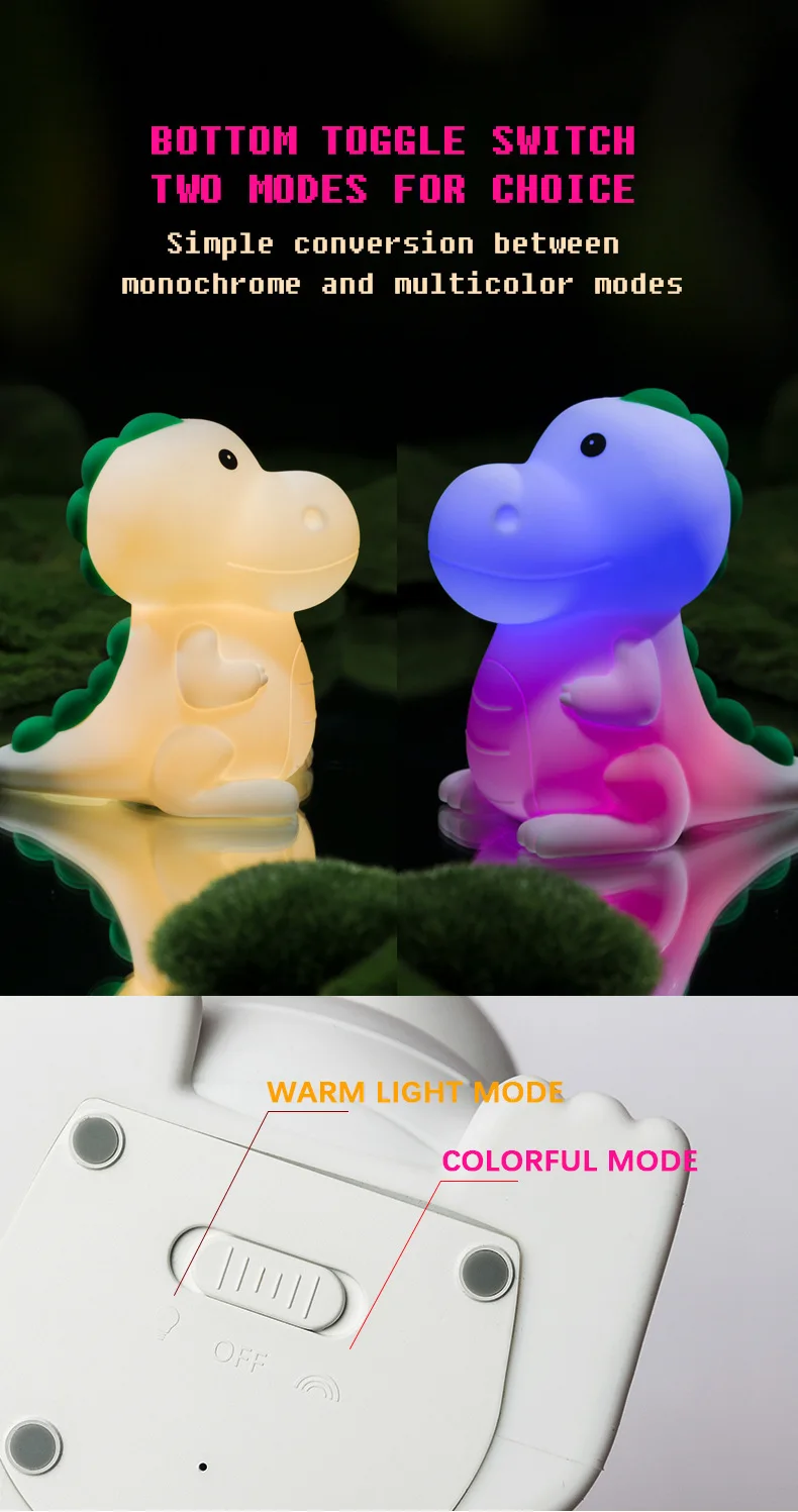 New LED Night Light Cute Dinosaur USB Charging Warm Light Colorful Dimming Bedroom Sleep Light Creative Gift