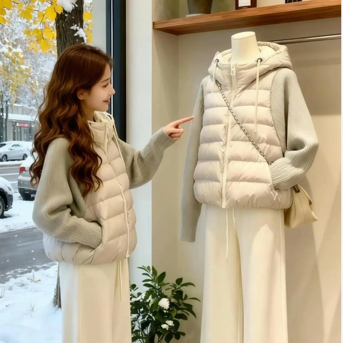 

Lightweight Knitted Patchwork Cotton Jaet Women's Sle Winter New Korean Version Fake Two-Piece Warmth Outerwear Coat