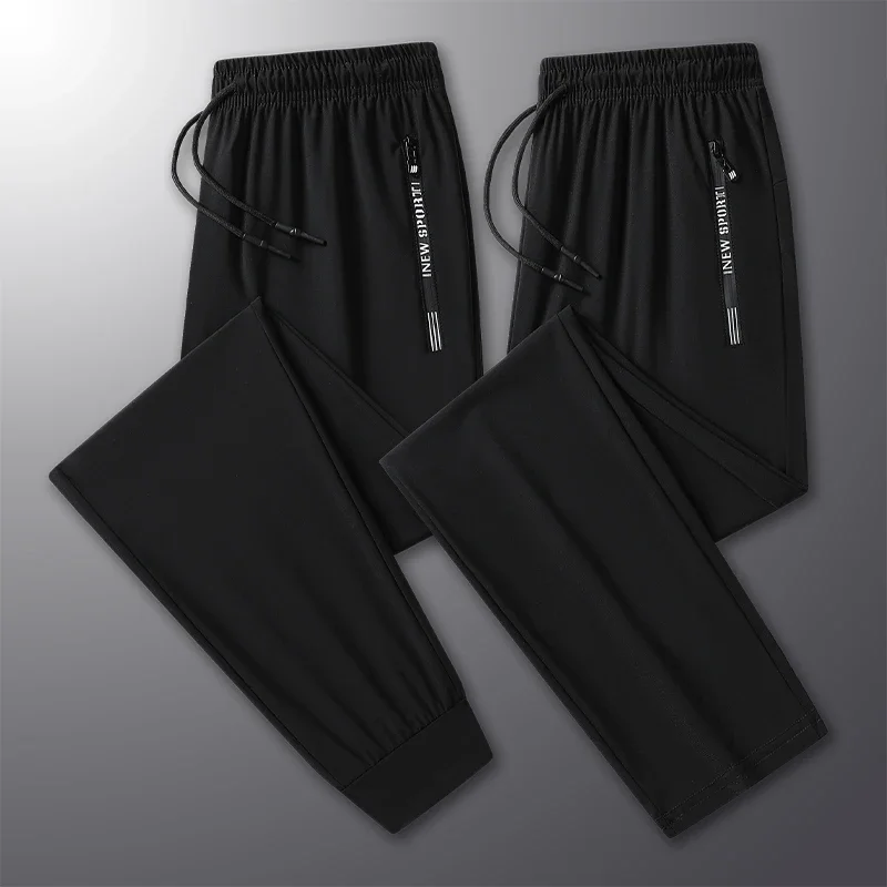 

Summer New High Quality Ice Silk Pants For Men's Feet Tie Sports Elastic Quick Drying Sweat-absorbing Straight Leg Pants 2PCS
