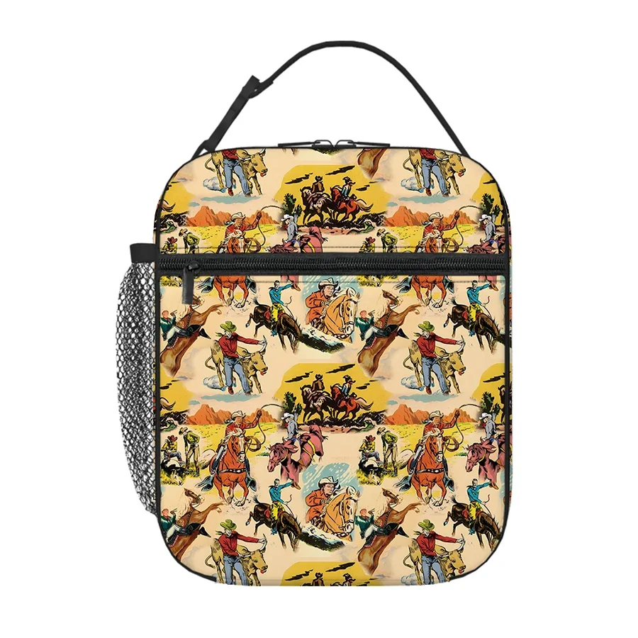 

Cowboy Cattle Pattern Handheld Lunch Bag For Boy And Girls Best Gifts 3D Cartoon Lunch Box Bag School Backpack For Children