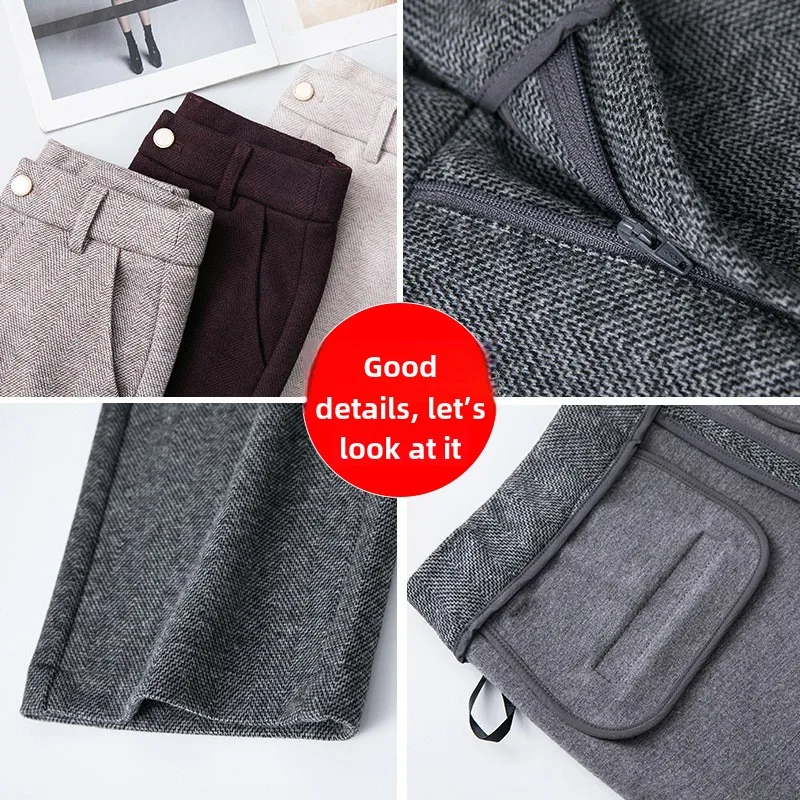 Winter Wool Wide Leg Pants for Women, Thickened, Warm, High Waisted, Slimming Straight Leg Pants with Pockets, Office Work Pants