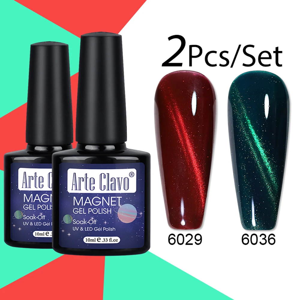 Arte Clavo Glitter Cat Eye Magnetic Nail Polish Set Starry Sparkle Chameleon Laser Cat Eye Mix Varnish Semi-Permanent Nail Salon