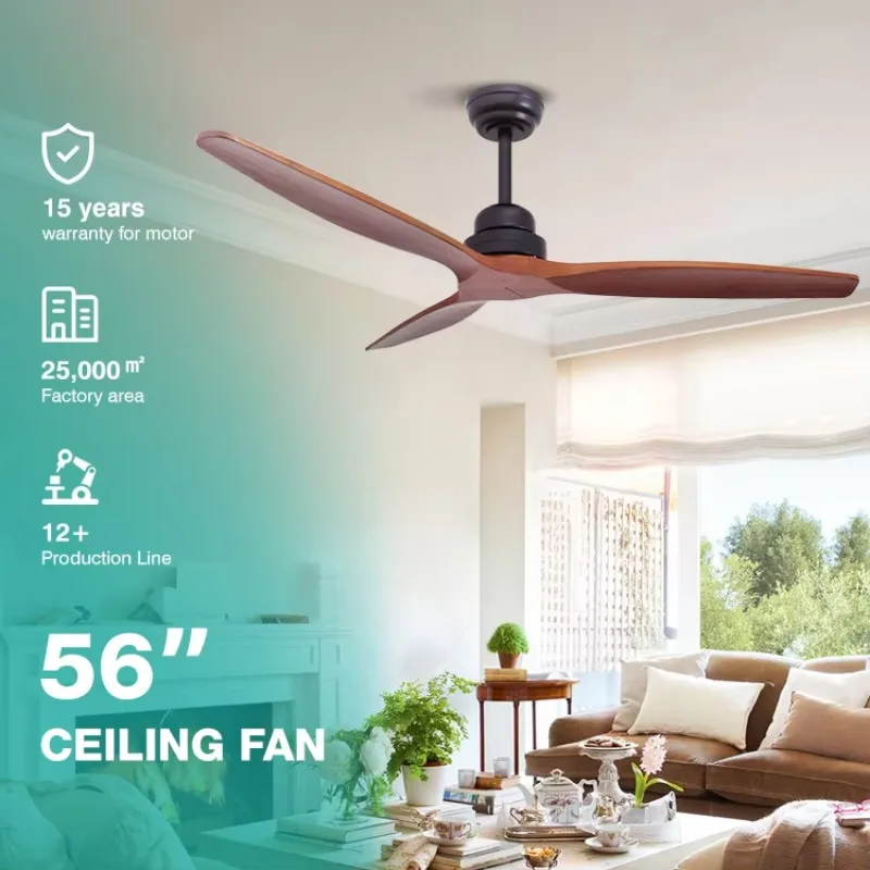 Low Noise Tuya WiFi 56 Inch Timer Setting 6 Fan Speeds Solid Wood Blade Smart Control Soft Wind Bedroom Ceiling Fan