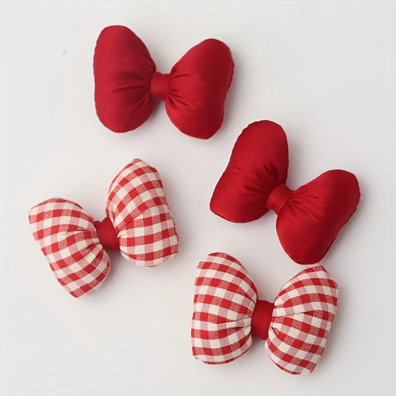 2/4/6/12 قطعة القوس النسيج الأحمر الرجعية لتقوم بها بنفسك مجموعة بلون شبكة تصميم مزدوج إكسسوارات الشعر اليدوية المواد اليدوية الإبداعية