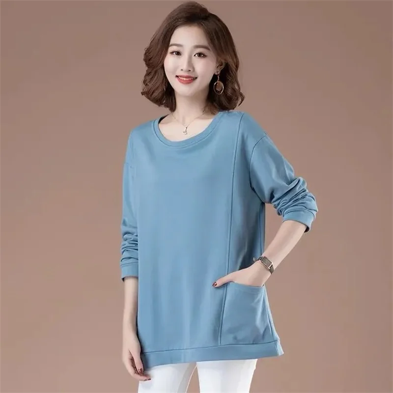 2023 New Middle aged Mom Cotton Sweater Women's Spring and Autumn Leisure Loose Fit Large Sleeve Top Mid length Commuter P27