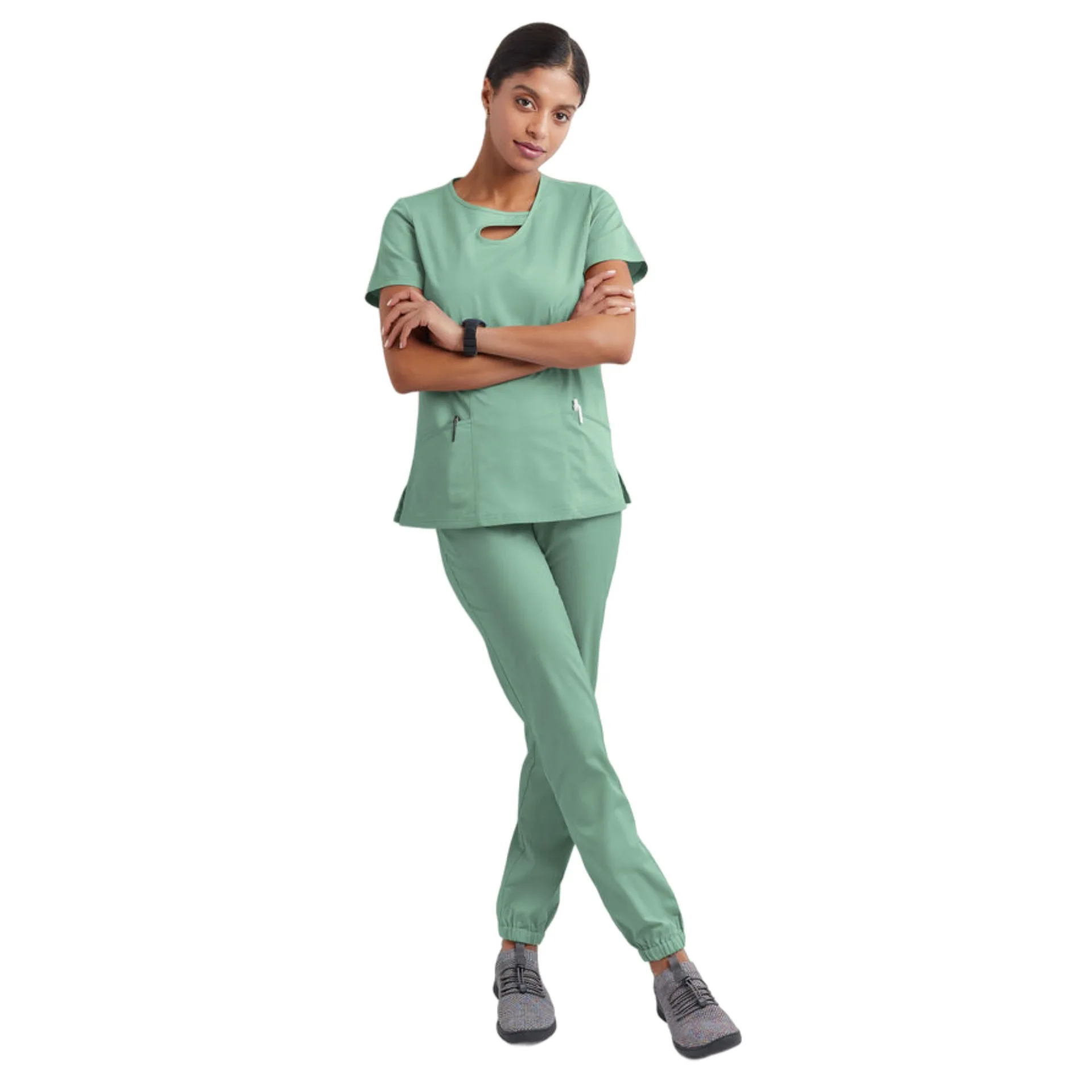 Nieuw Ontwerp Ziekenhuis Set Verpleging Spandex En Stretch Medische Uniformen Verpleegkundige Uniform Fit Vrouwen Scrubs Sets