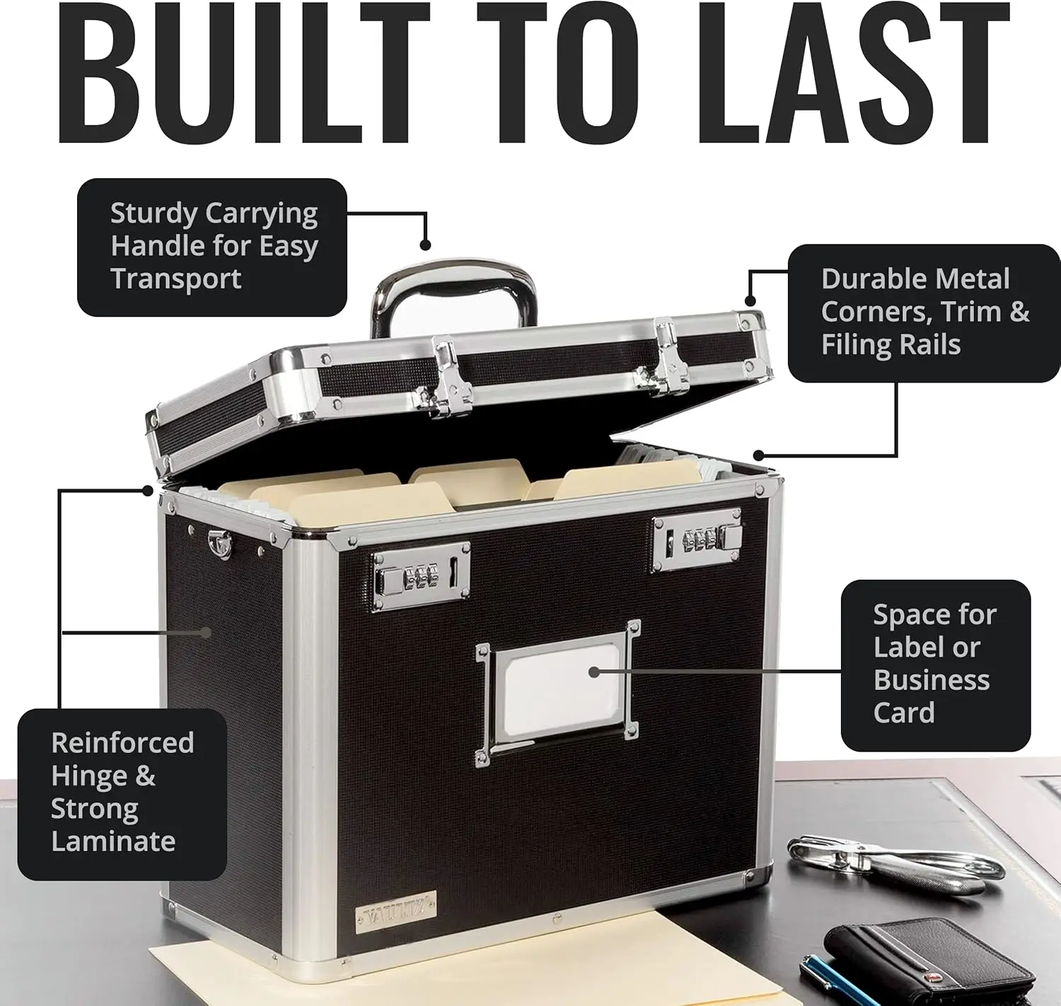 Secure Locking File Storage Box with Dual Combination Locks, Portable Organizer for Office Documents - Black