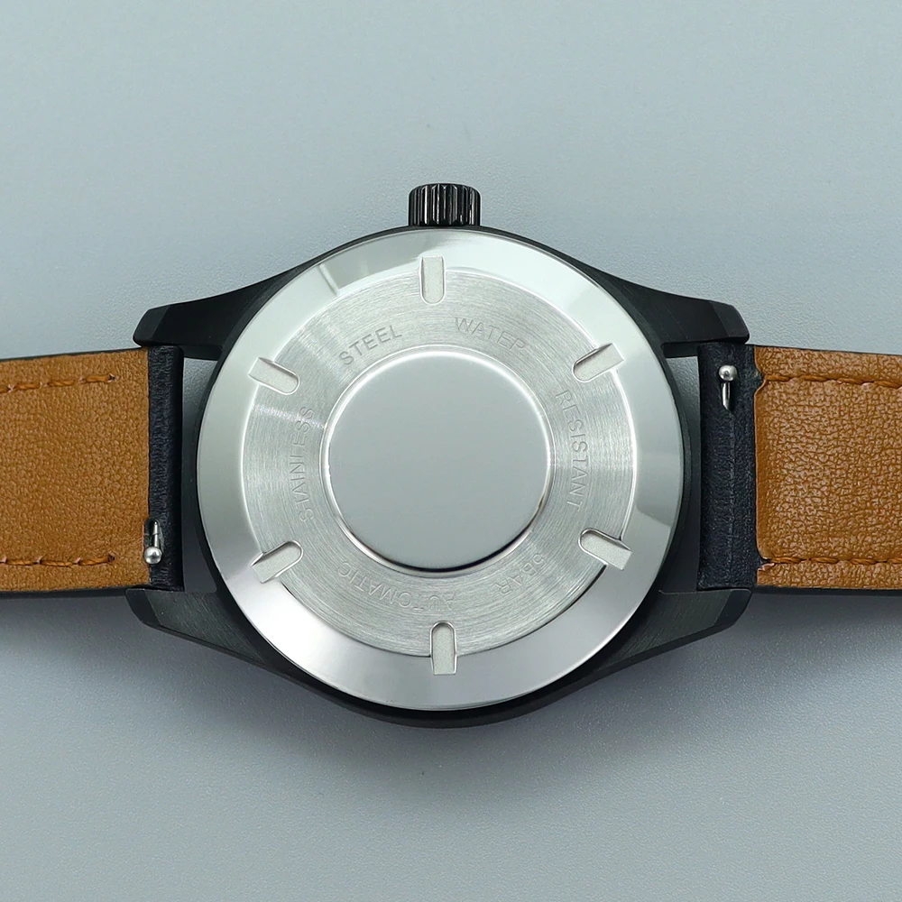 Nh35 40mm masculino 316l aço inoxidável casos de relógio pulseira de relógio de couro para nh35 nh36/34 movimento 33.6-34.3mm dial modificado aviador