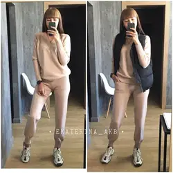 Damski sweter kombinezon i zestawy z dzianiny w stylu Casual swetry spodnie 2 szt dresy kobieta z dzianiny w stylu Casual spodnie z dzianiny + bluzy topy odzież zestaw