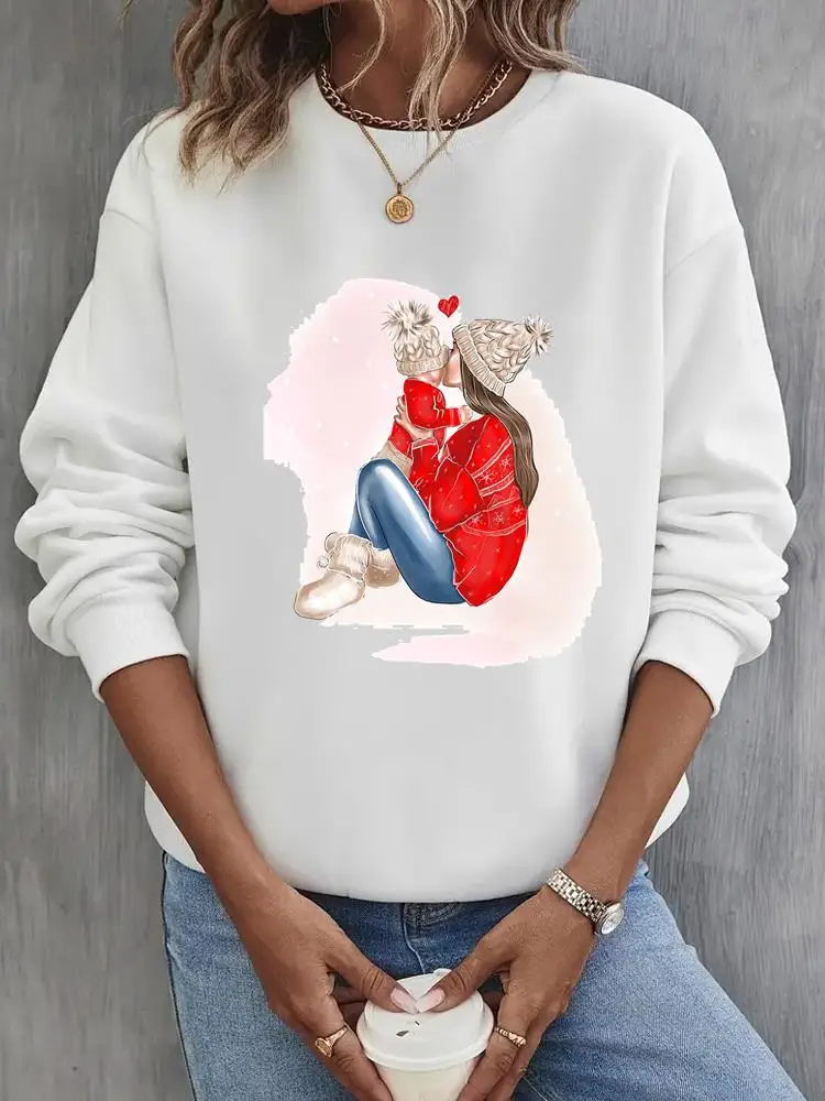 

New Year Holiday Graphic Sweatshirts Fashion Casual Watercolor Mom Mama Merry Christmas Pullovers Print Female Women Clothing