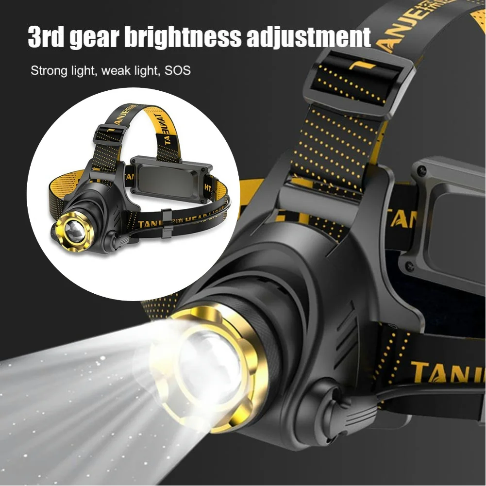 

Светодиодный поисковый фонарь для кемпинга, перезаряжаемый через USB постоянный ток, супер яркая фара, водонепроницаемая, регулируемый угол для кемпинга, пешего туризма, рыбалки