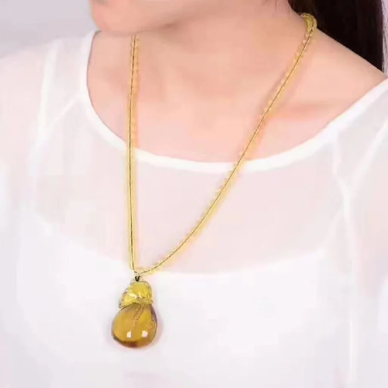 Kimpeli Live Blue Amber Maitreya Buddha Pendant Amber Rough Stone Purse Fu Lu Shou Necklace Men's and Women's Pendants image 3