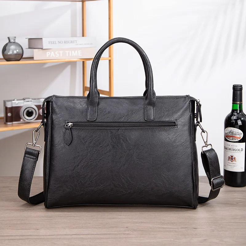 Picture 5: Men's tote bag, business men's single-shoulder bag, large-capacity horizontal square briefcase, commuting computer bag