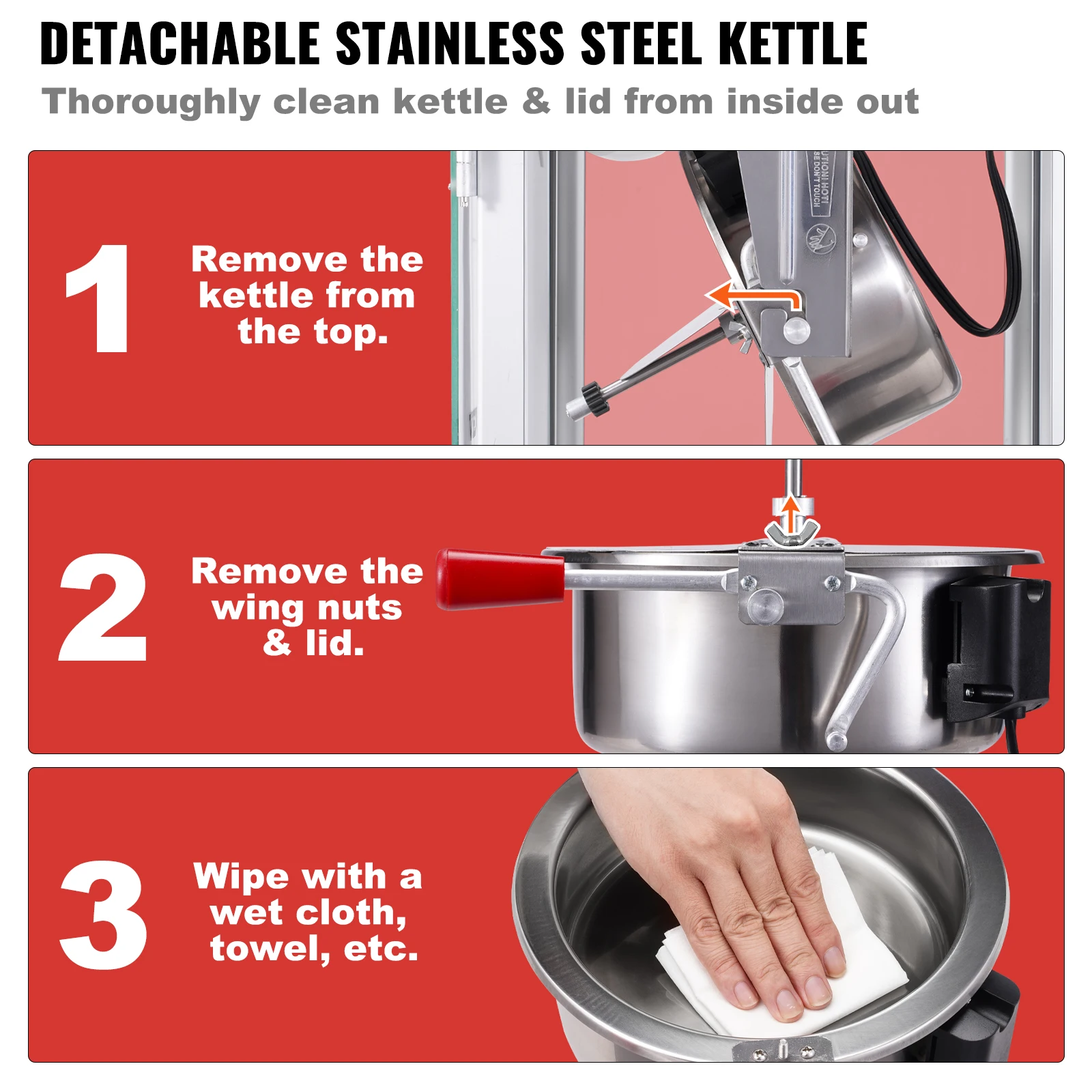 SucceBuy Máquina de pipoca 850W Máquina de pipoca de 8 onças Chaleira faz 48 copos por lote Máquina de pipoca de bancada para uso comercial