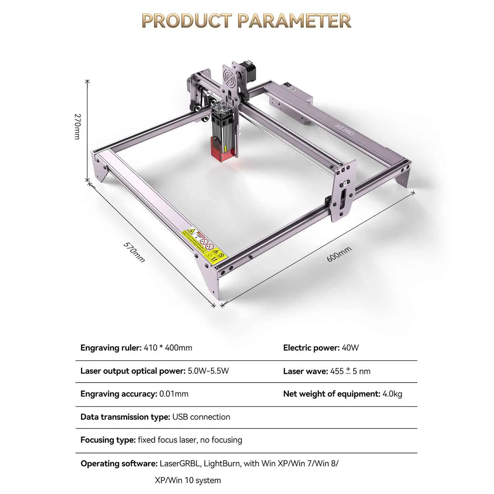 ATOMSTACK A5 Pro Incisore Laser 40W Macchina da Taglio per Incisione Laser per Legno Metallo 410x400mm Ampia compatibilità US